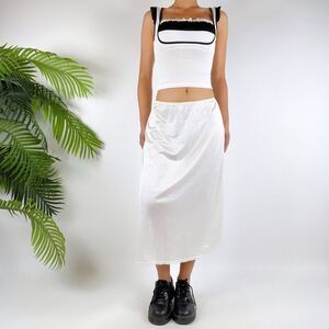 Vintage 90s White Coquette Cottagecore Low Rise Angelcore Midi Slip Skirt / S